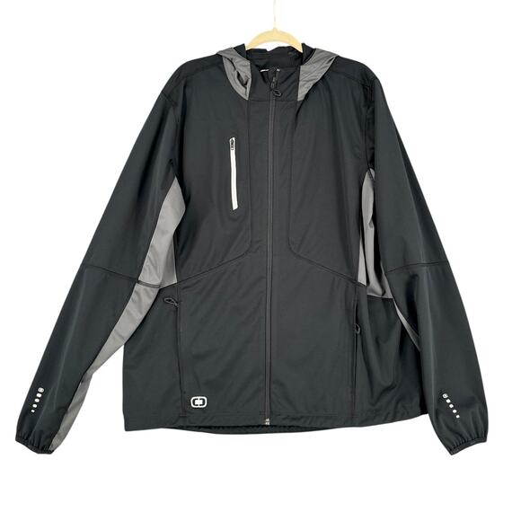 OGIO Black Gray Hooded Zip Closure Pocket Logo Windbreaker Jacket Extra Large - Picture 1 of 6